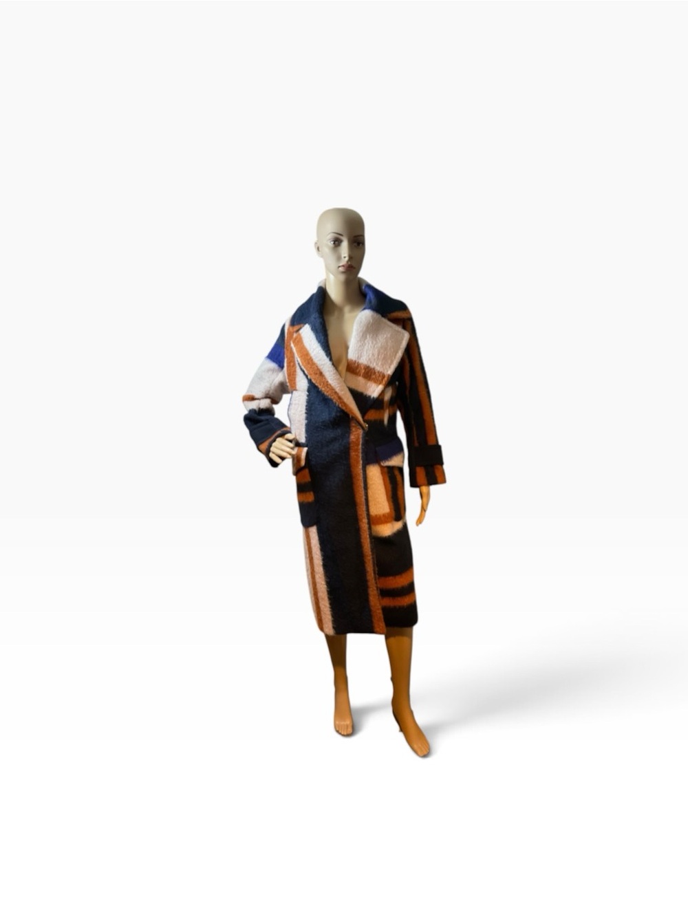ASOS Long Colorblock Wrap Trench Coat in Navy, Orange & Cream